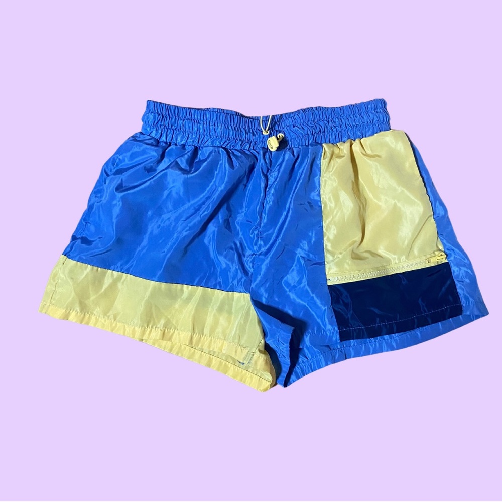 New Look Blue and Yellow Color Block Windbreaker Workout Active Shorts 🔥